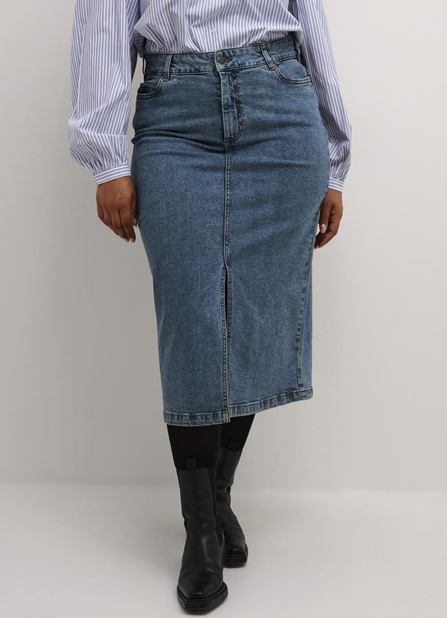 Grote Maten Mode Kaffe Curve | Kaffe Curve Denim Skirt Diana 10581999 - 100166 Blue Denim