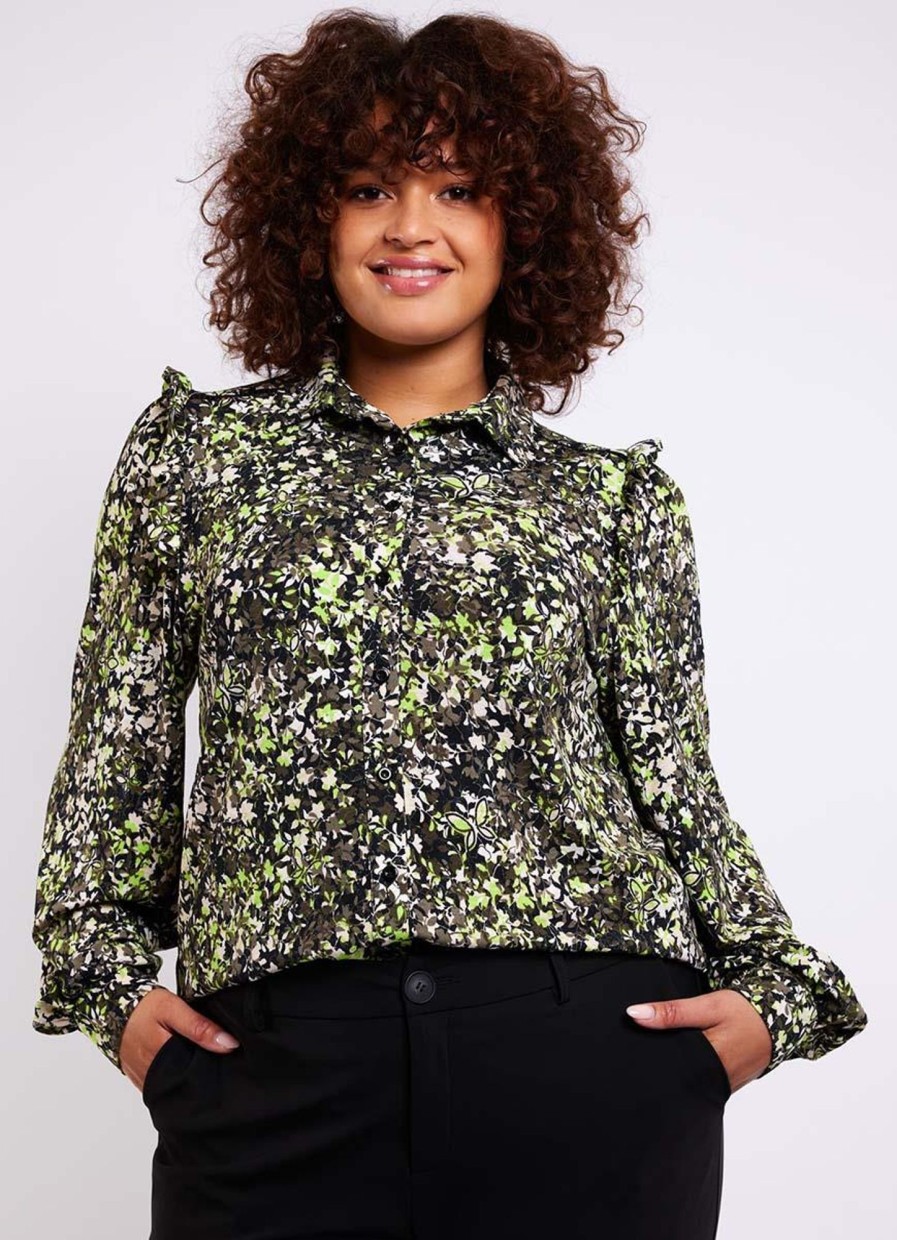 Grote Maten Mode Exxcellent | Exxcellent Blouse Rodi 23Nze13 - 718706 Limoen/Groen