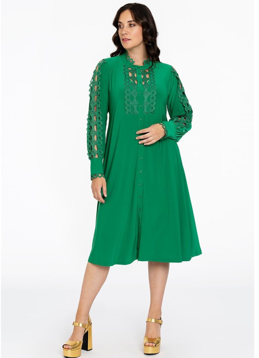 Grote Maten Mode Yoek | Yoek Dress Buttoned Dolce Bl227745 - 240 Green