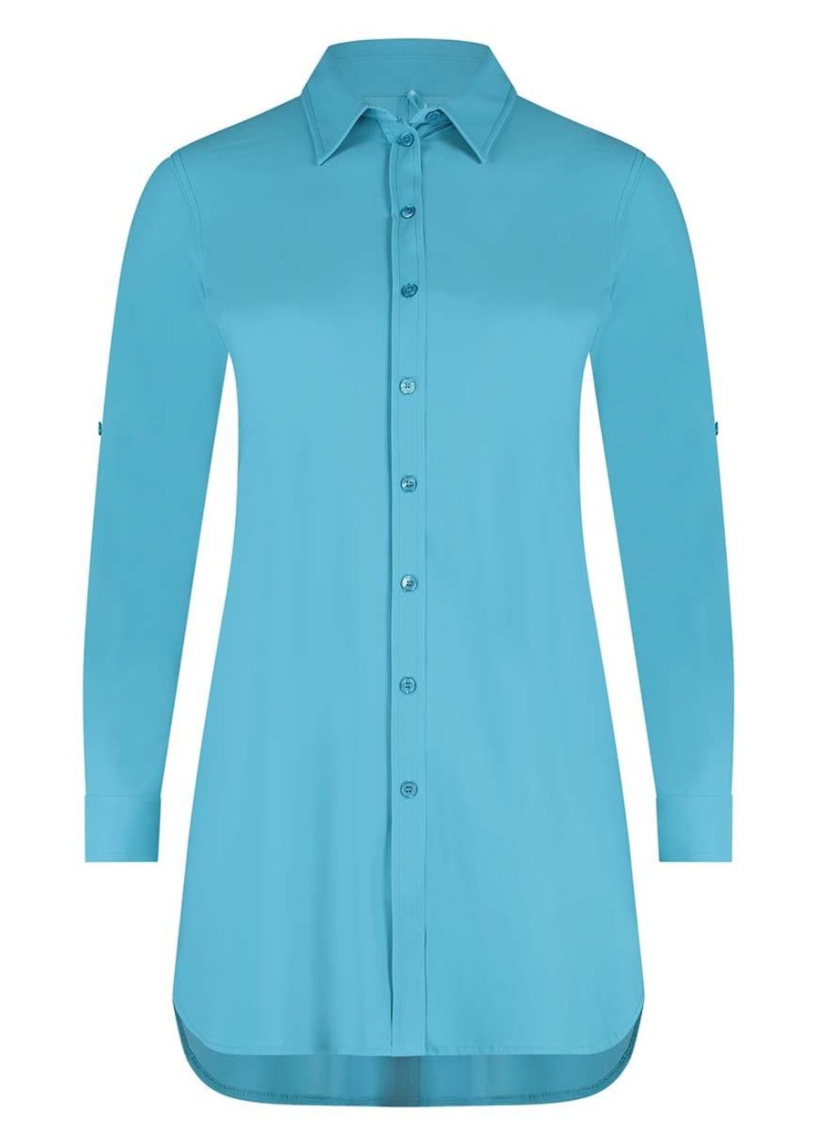 Grote Maten Mode PlusBasics | Plusbasics Blouse Long Ls Travel 10 192 089-471 Iceblue