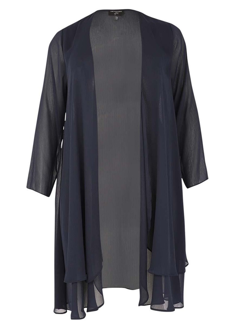 Grote Maten Mode Yoek | Yoek Loretta'S Cardigan Long Double Front Voile L162514-230 Navy