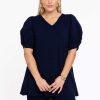 Grote Maten Mode Yoek | Yoek Tunic Flare Puff Organic Cotton B4150 - 230 Navy