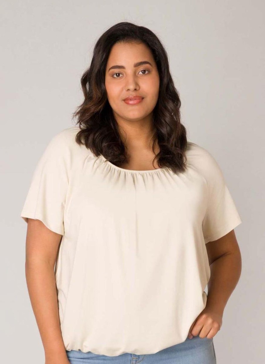 Grote Maten Mode Base Level Curvy | Base Level Curvy Shirt Yoni 033 Light Beige