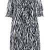 Grote Maten Mode Yoek | Yoek Jurk Puff Sleeve Zebra 1617582 Zwart-Wit