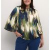 Grote Maten Mode Kaffe Curve | Kaffe Curve Dory Blouse 10581639 - 104435 Green Brown Faded