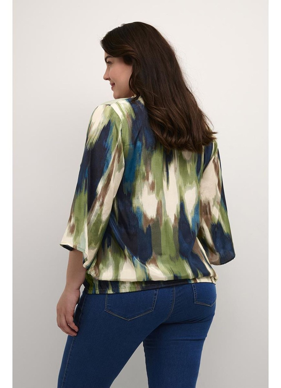 Grote Maten Mode Kaffe Curve | Kaffe Curve Dory Blouse 10581639 - 104435 Green Brown Faded