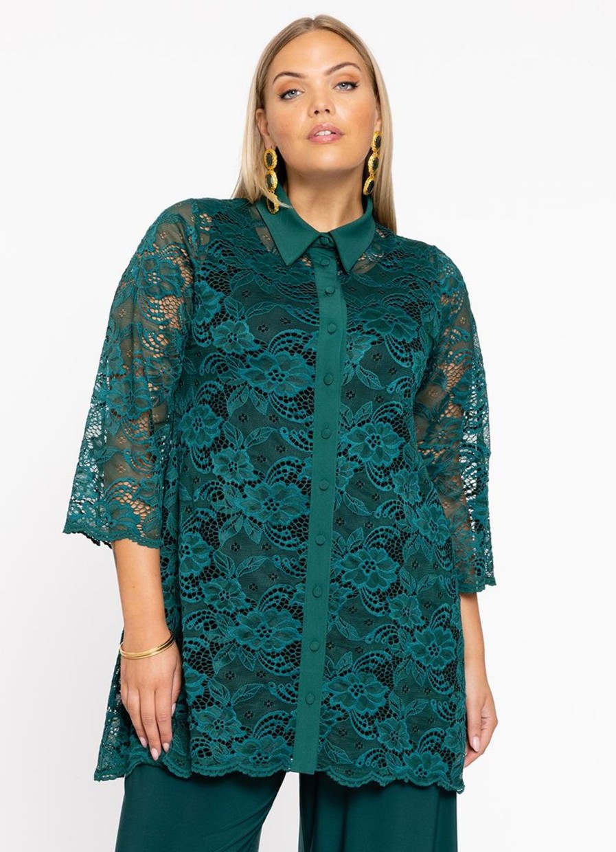 Party Items Yoek | Yoek Blouse Collar Lace 213760 - 242 Dark Green