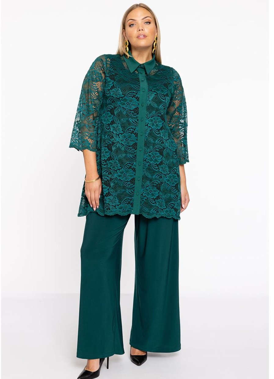 Party Items Yoek | Yoek Blouse Collar Lace 213760 - 242 Dark Green