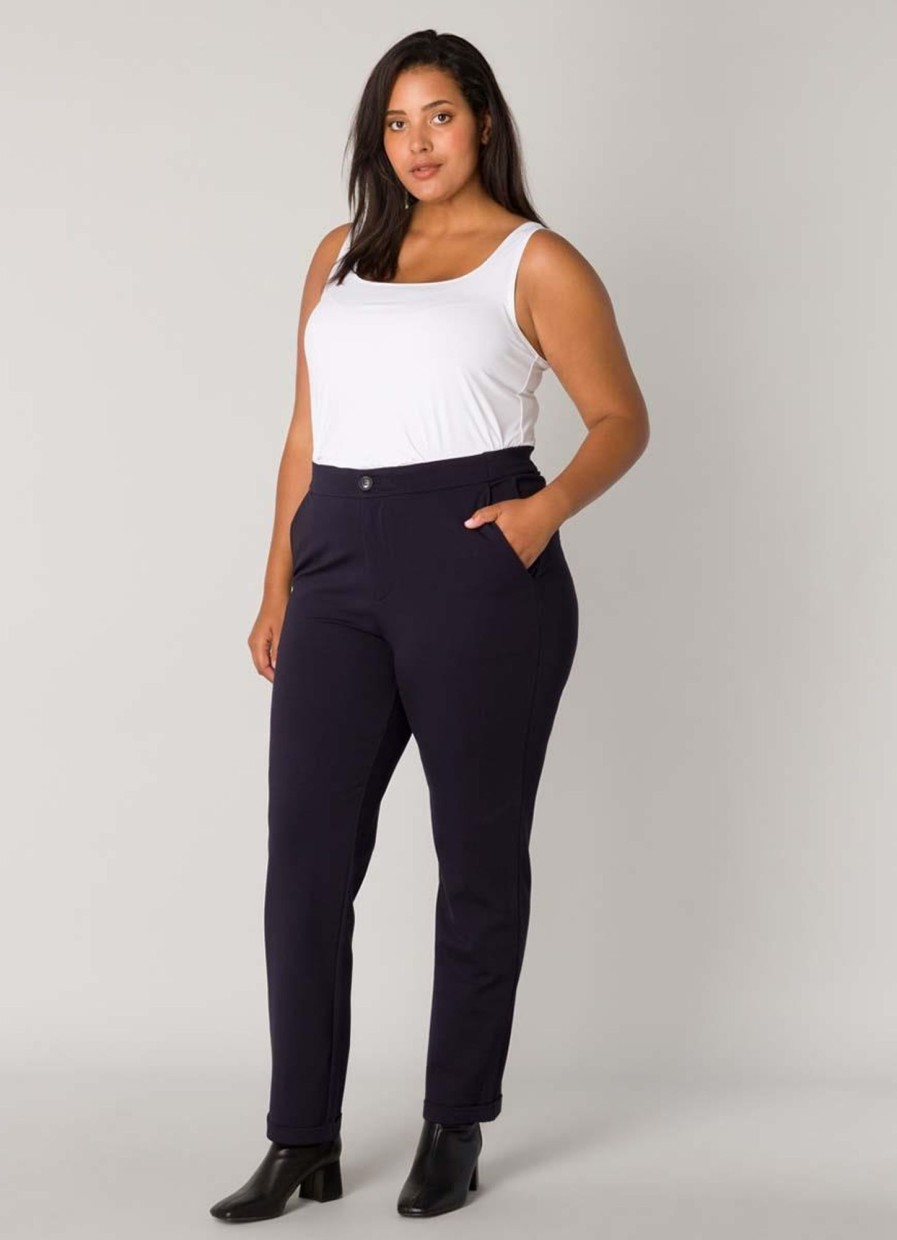 Grote Maten Mode Base Level Curvy | Base Level Curvy Pants Yoella 081 Dark Blue