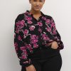 Grote Maten Mode Kaffe Curve | Kaffe Curve Doorknoopblouse Polla 10581777 - 104811 Fuchsia Red Flowers