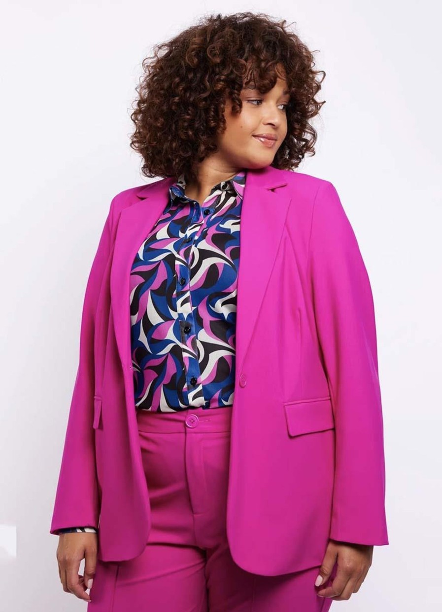 Grote Maten Mode Exxcellent | Exxcellent Blazer Meave 23Wye01 - 305 Fel Roze