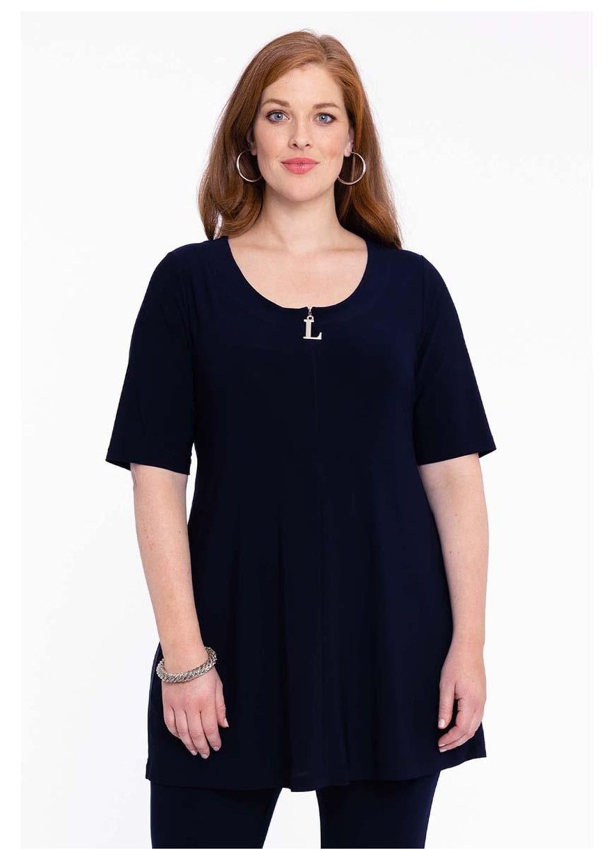 Grote Maten Mode Yoek | Yoek Loretta'S Tunic L Zipper Dolce L164041-230 Navy