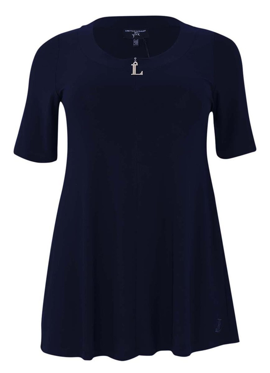 Grote Maten Mode Yoek | Yoek Loretta'S Tunic L Zipper Dolce L164041-230 Navy