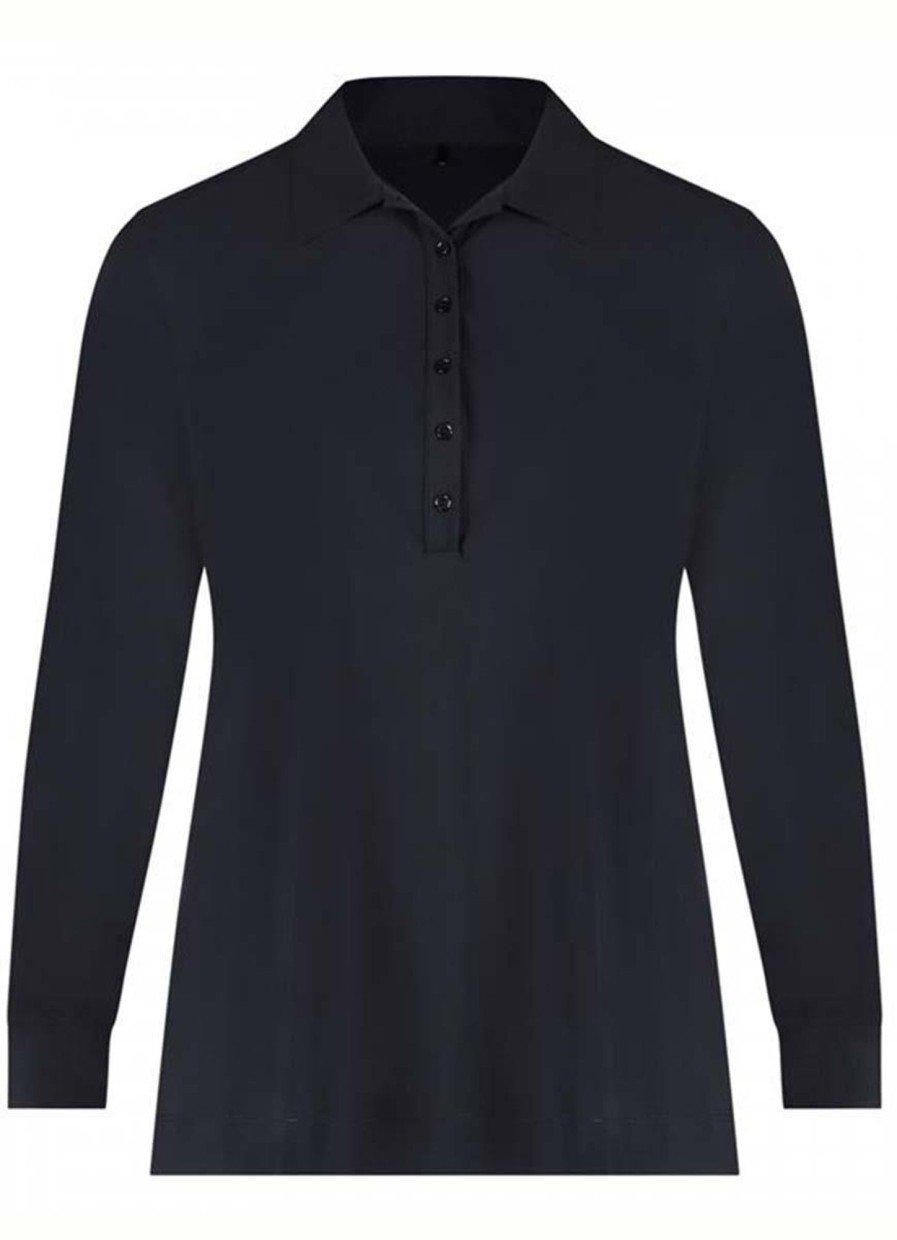 Grote Maten Mode Plusbasics | Plusbasics Polo Shirt Ls Travel 10 222 174-243 Marine