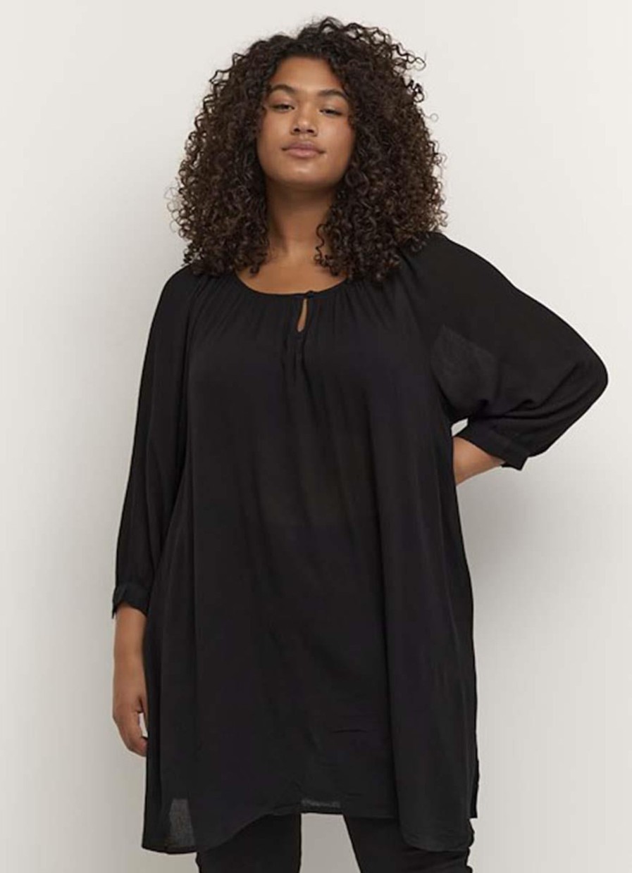 Grote Maten Mode Kaffe Curve | Kaffe Curve Tuniek Ami 3/4 Mouw 10580003 - 50600 Black Deep