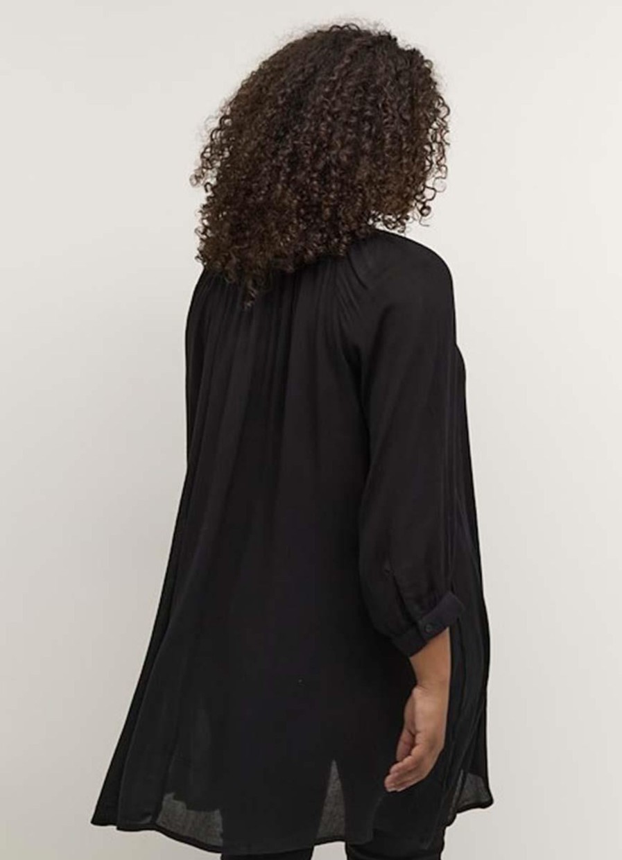 Grote Maten Mode Kaffe Curve | Kaffe Curve Tuniek Ami 3/4 Mouw 10580003 - 50600 Black Deep