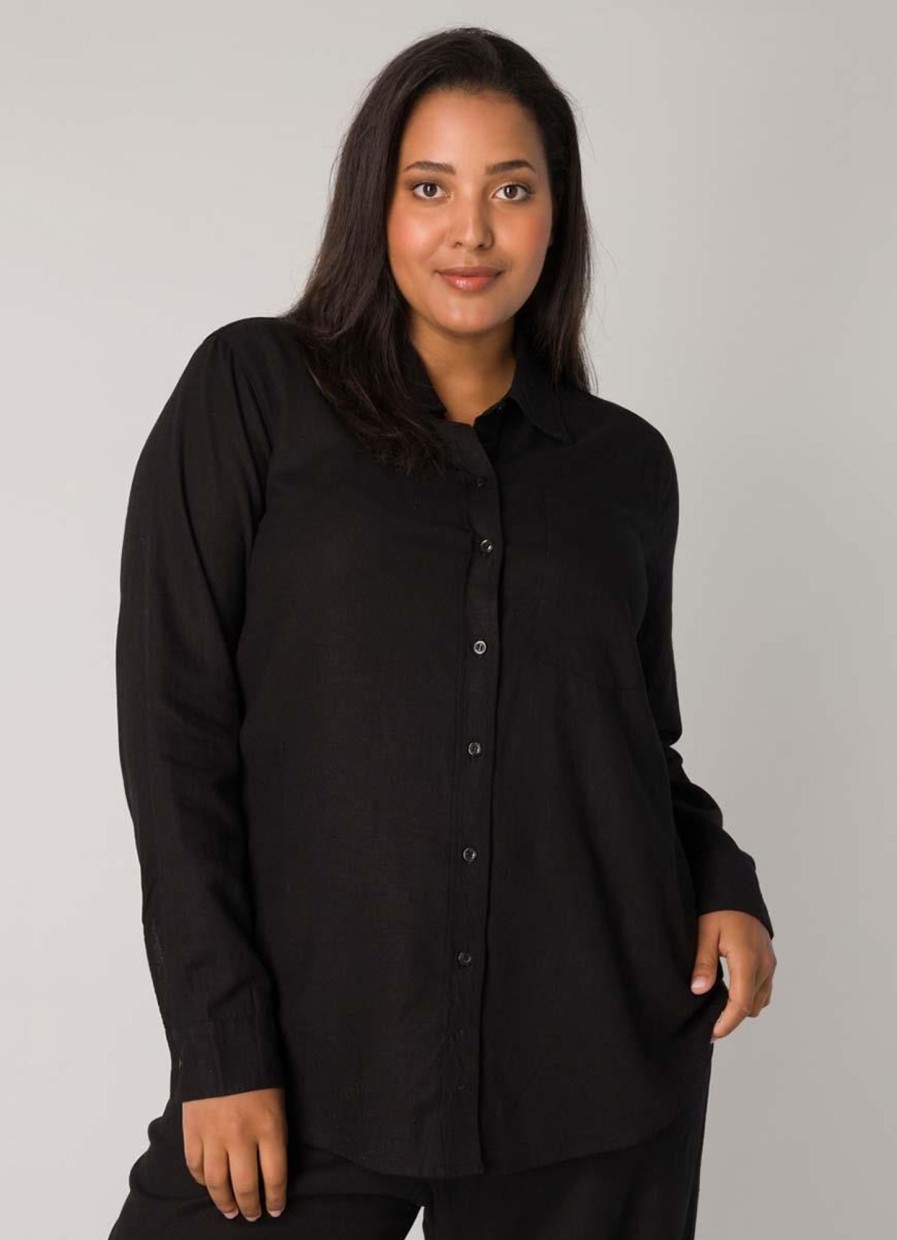 Grote Maten Mode Base Level Curvy | Base Level Curvy Linnen Blouse Yaella 087 Black