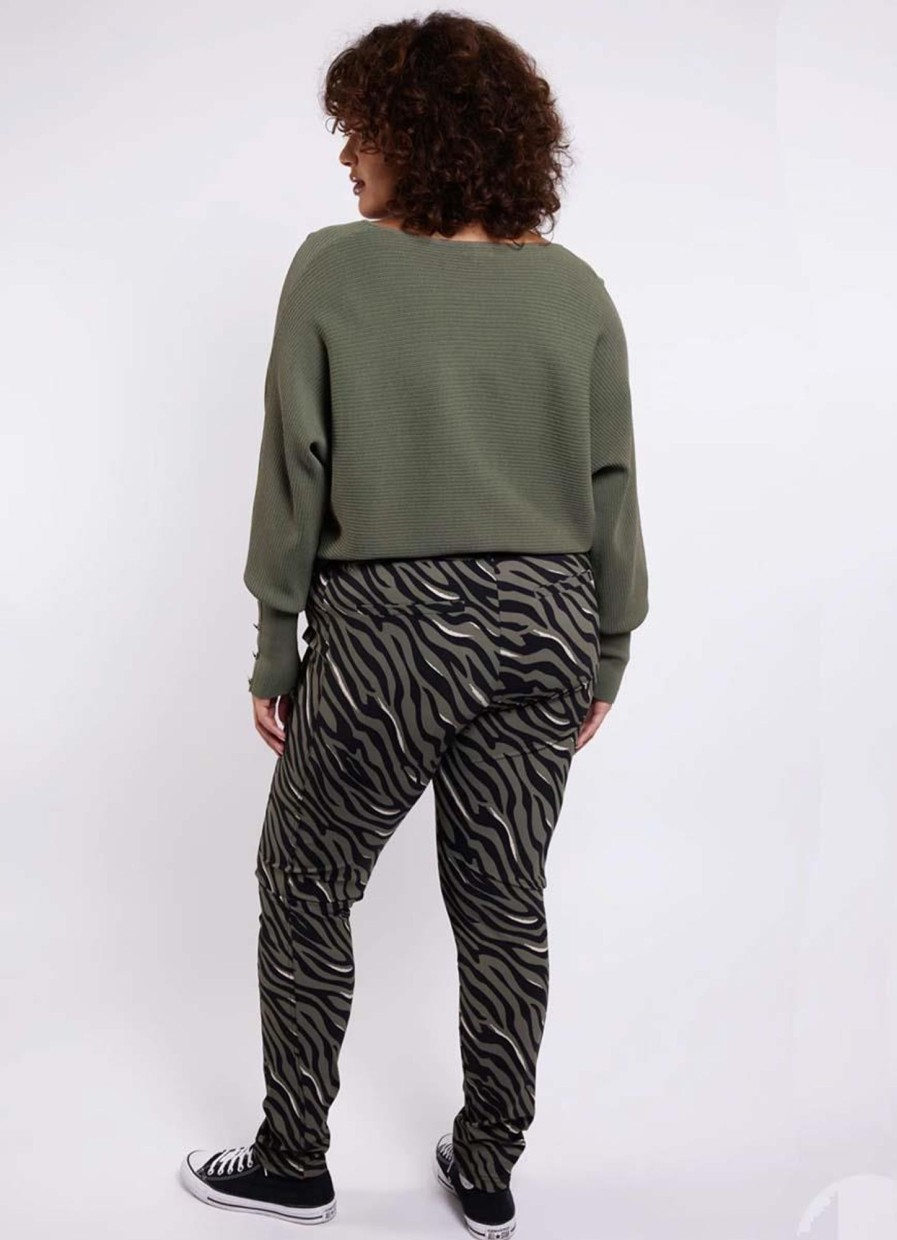 Grote Maten Mode Exxcellent | Exxcellent Broek Cathy 23Nze09 - 706001 Gewassen Groen/Zwart