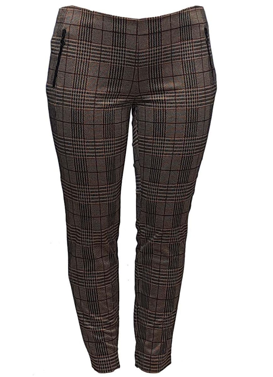 Grote Maten Mode Stark | Stark Broek Jacky Zip 7159-284-236 Bruin,Zwart Geruit