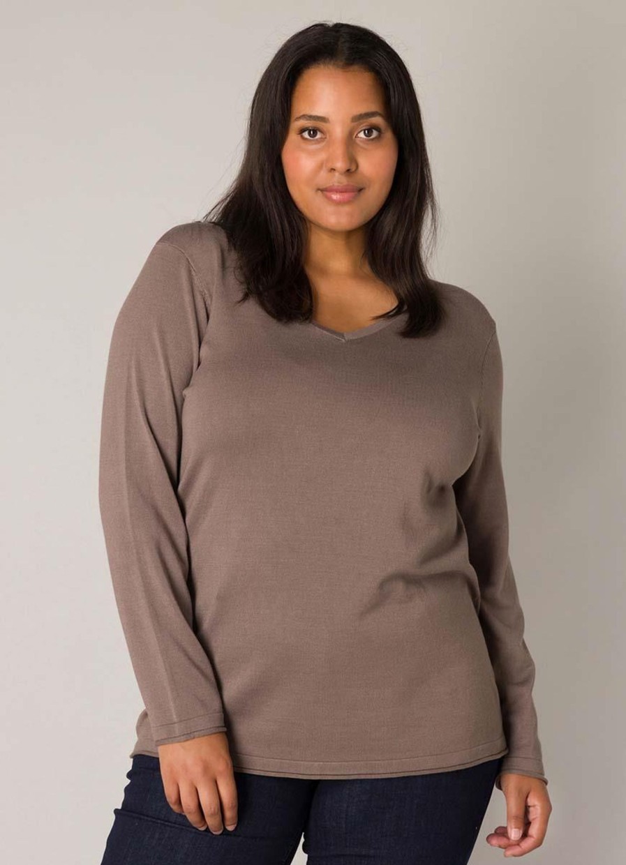 Grote Maten Mode Base Level Curvy | Base Level Curvy Shirt Anine 024 - 9043 Dark Taupe