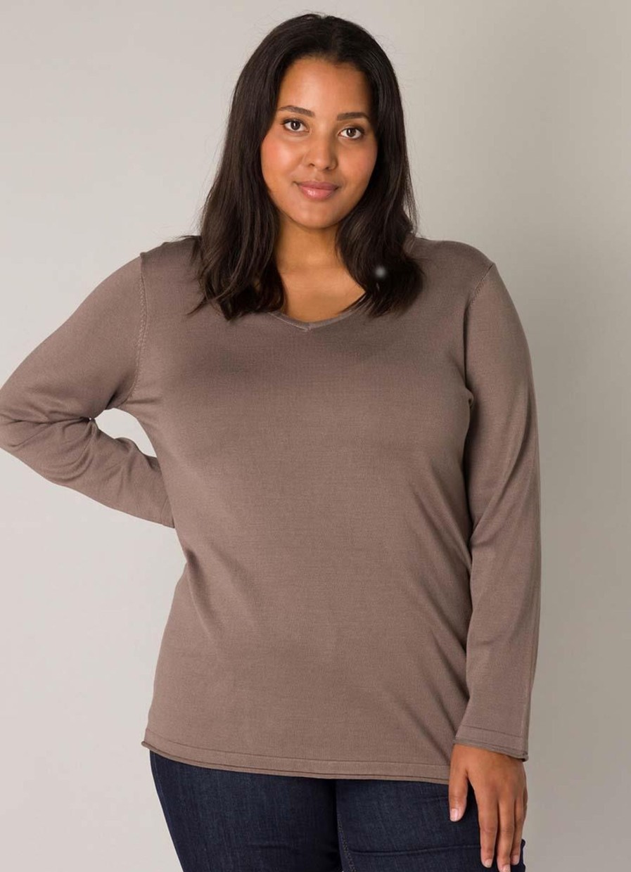 Grote Maten Mode Base Level Curvy | Base Level Curvy Shirt Anine 024 - 9043 Dark Taupe