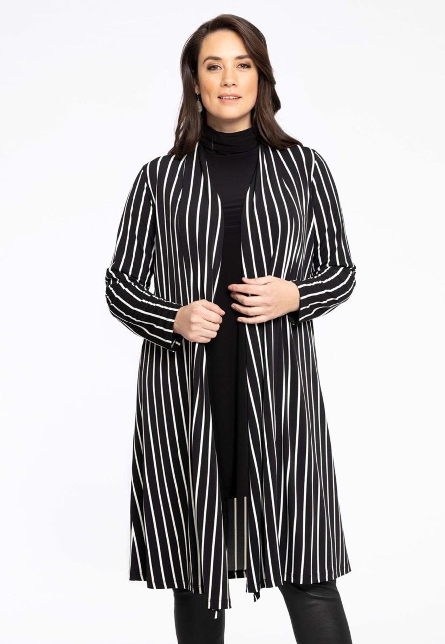 Grote Maten Mode Yoek | Yoek Vest Long Stripes 1902632 -210 Black White