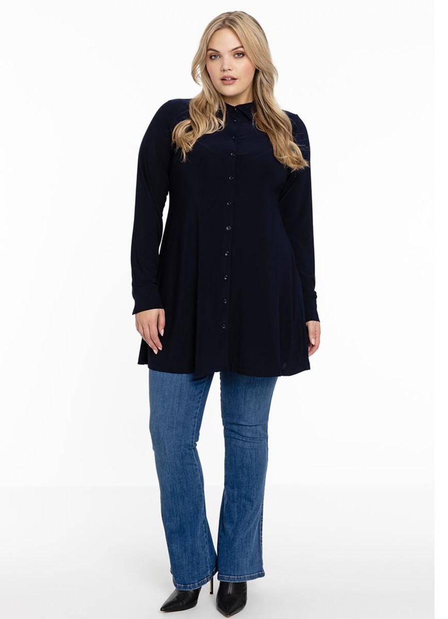 Grote Maten Mode Yoek | Yoek Blouse A-Line Dolce B3724 - 230 Navy