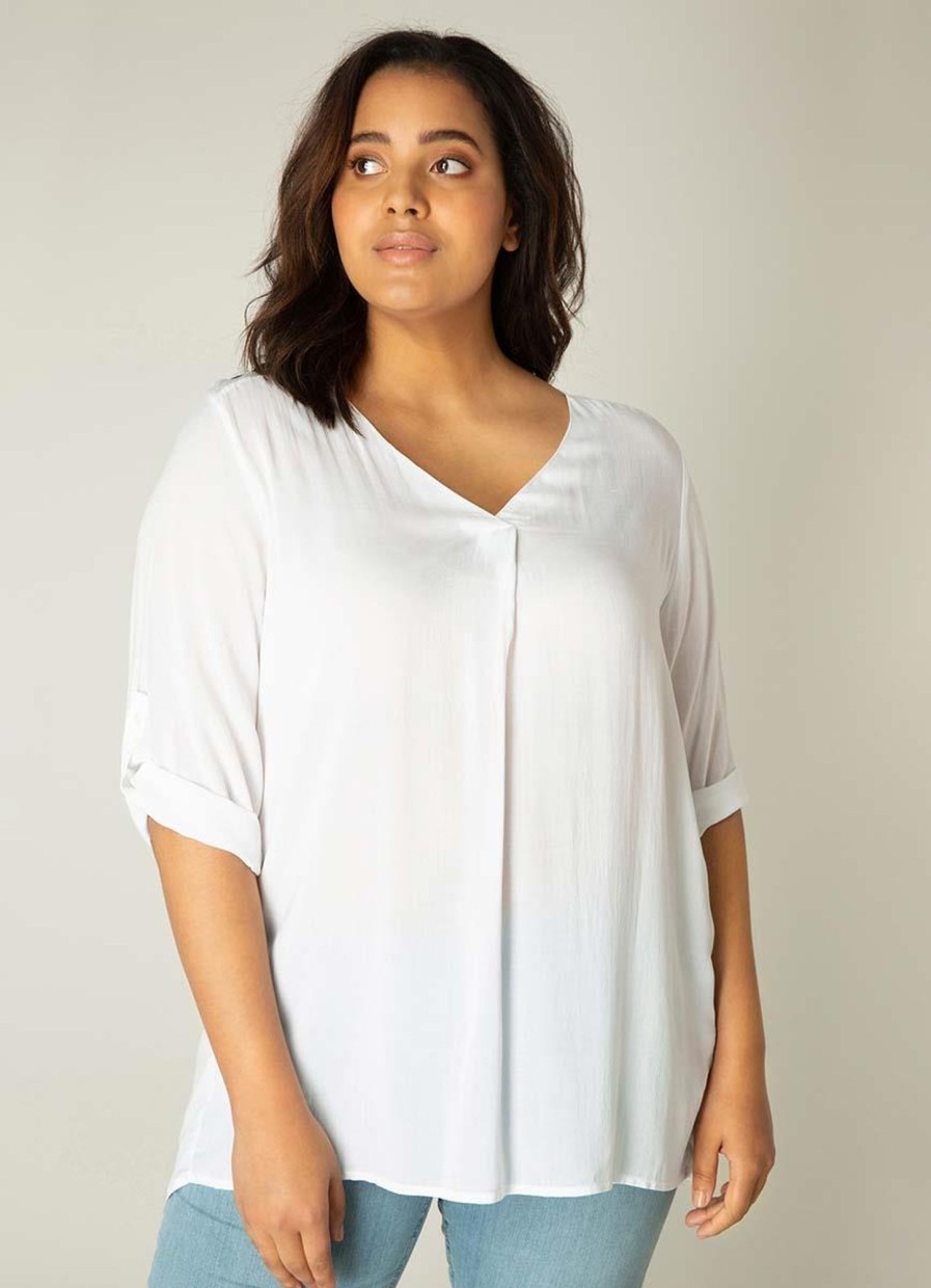 Grote Maten Mode Base Level Curvy | Base Level Curvy Blouse Airene 012 White