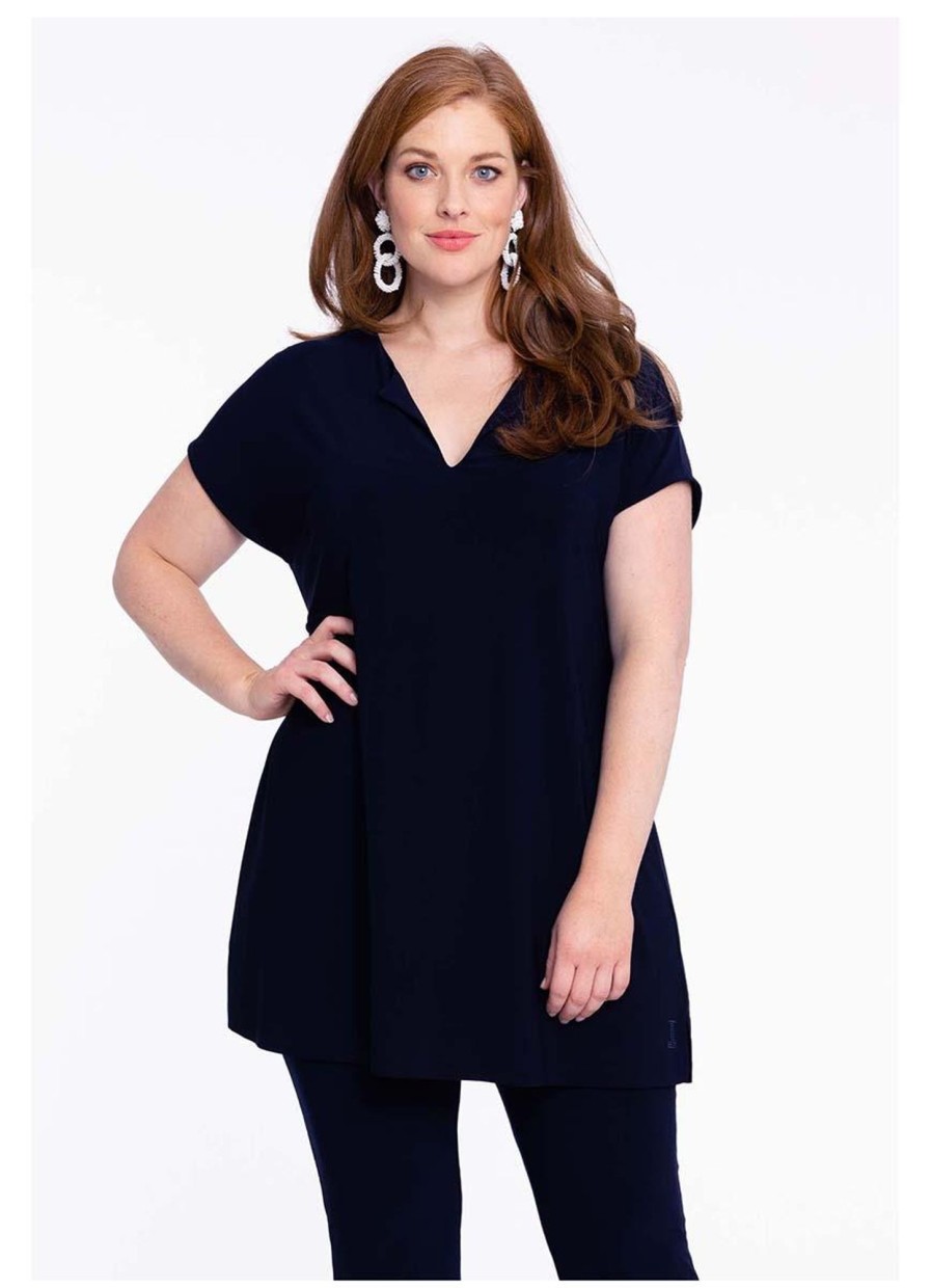 Grote Maten Mode Yoek | Yoek Loretta'S Shirt Sleeveless Wide Dolce L164018-230 Navy