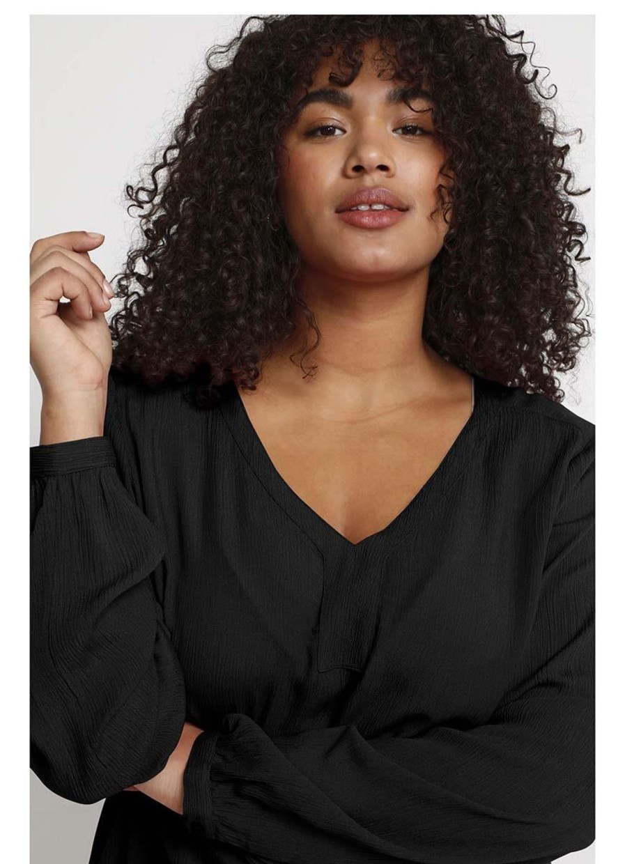 Grote Maten Mode Kaffe Curve | Kaffe Curve Blouse Ami Ls 10580001-50600 Black Deep