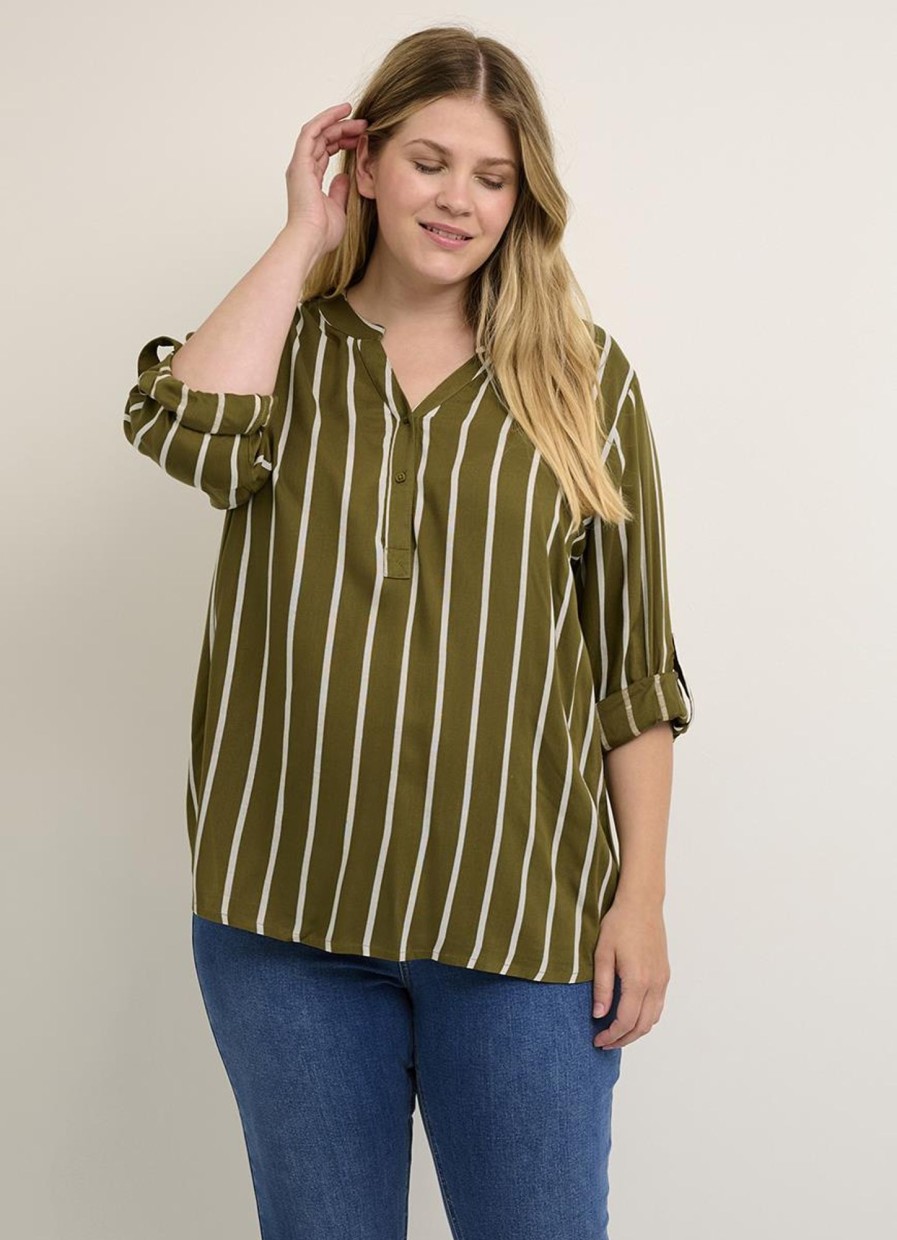 Grote Maten Mode Kaffe Curve | Kaffe Curve Blouse Sida 10580350 - 103857 Lizard/Chalk Stripe