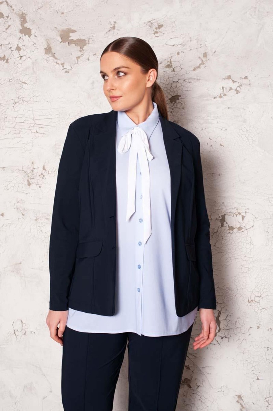 Grote Maten Mode Plusbasics | Plusbasics Blouse Puffed Travel 10231544 - 4244 Licht Blauw / Wit