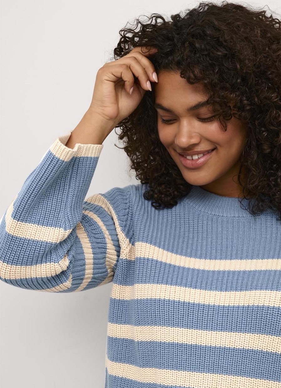 Grote Maten Mode Kaffe Curve | Kaffe Curve Pullover Milla 10581277 - 105295 Faded Denim/Sand Stripe