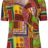 Grote Maten Mode Plusbasics | Plusbasics Wrap Top Ss Travel 1821192 - 448 Folklore Patches