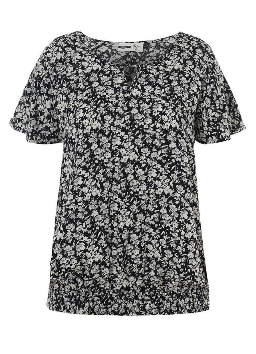 Grote Maten Mode Studio | Studio Blouse Camilla S234820 Black With Grey Small Flowers