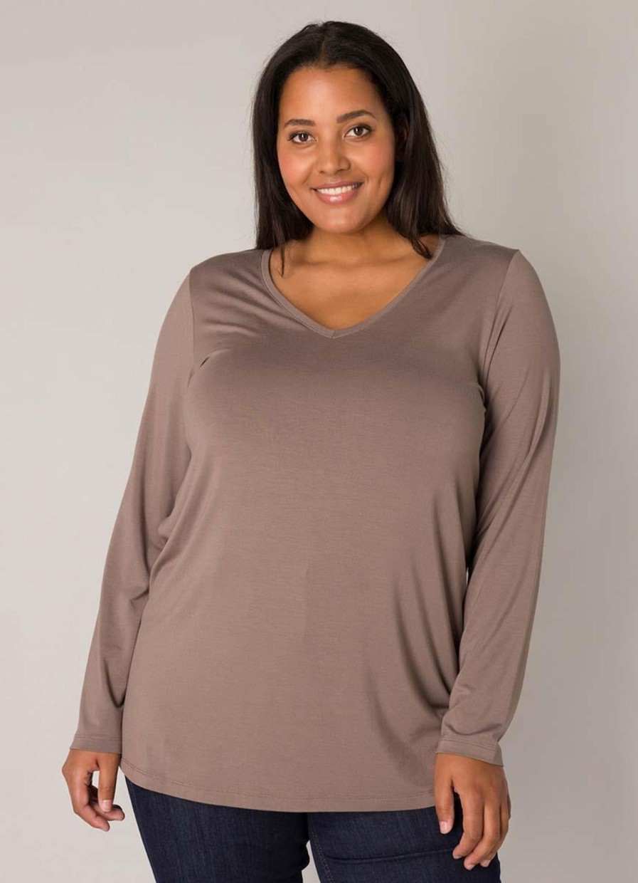 Grote Maten Mode Base Level Curvy | Base Level Curvy Shirt Alize 036 - 9043 Dark Taupe