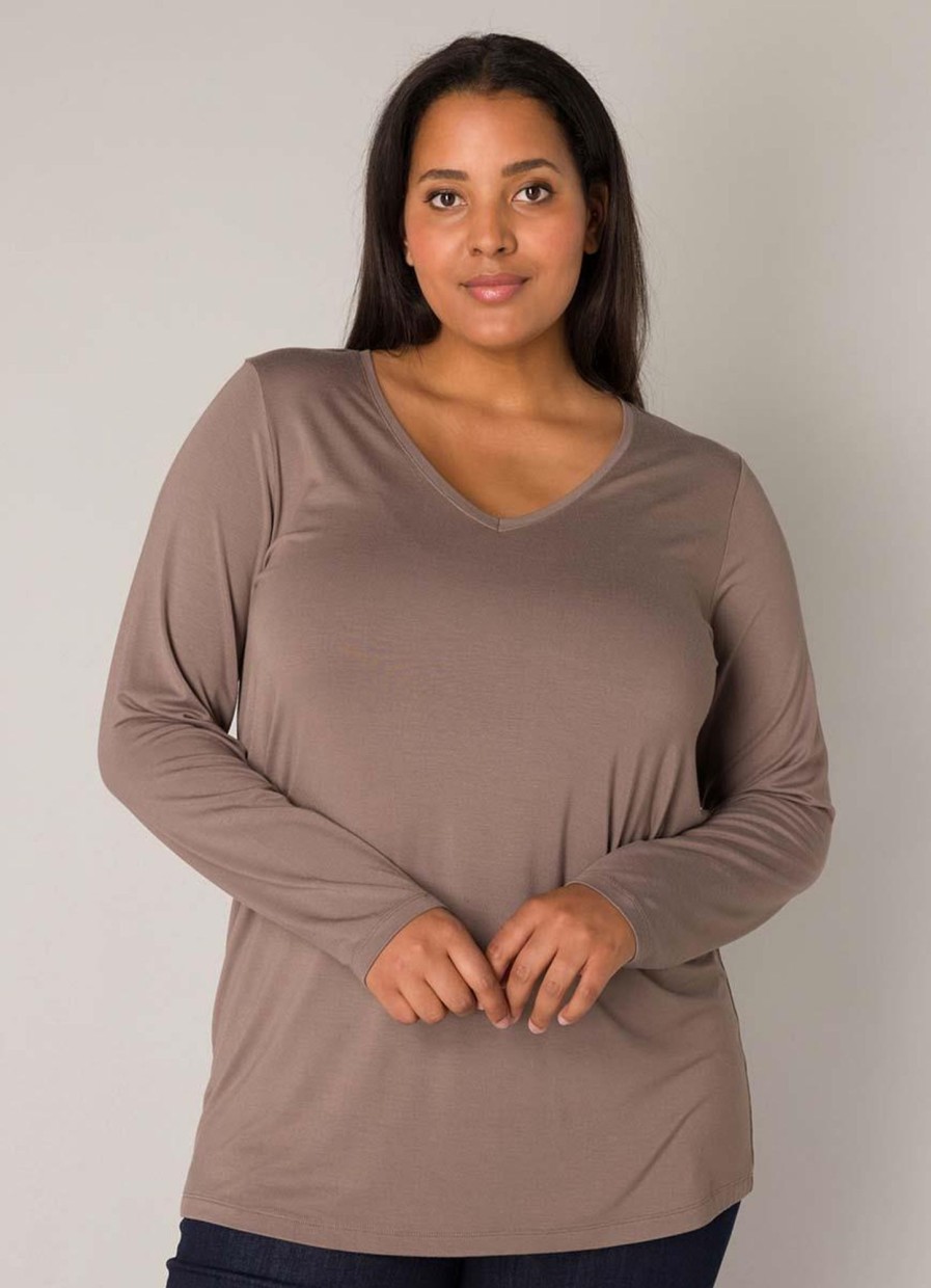 Grote Maten Mode Base Level Curvy | Base Level Curvy Shirt Alize 036 - 9043 Dark Taupe