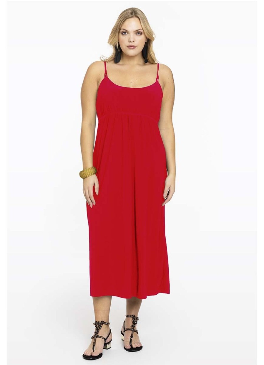 Grote Maten Mode Yoek | Yoek Jurk Spaghetti Elastic Waist Dolce B7050 - 260 Red