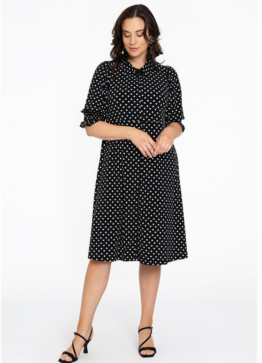 Grote Maten Mode Yoek | Yoek Dress Buttoned Dots 2217243 - 210 Dots