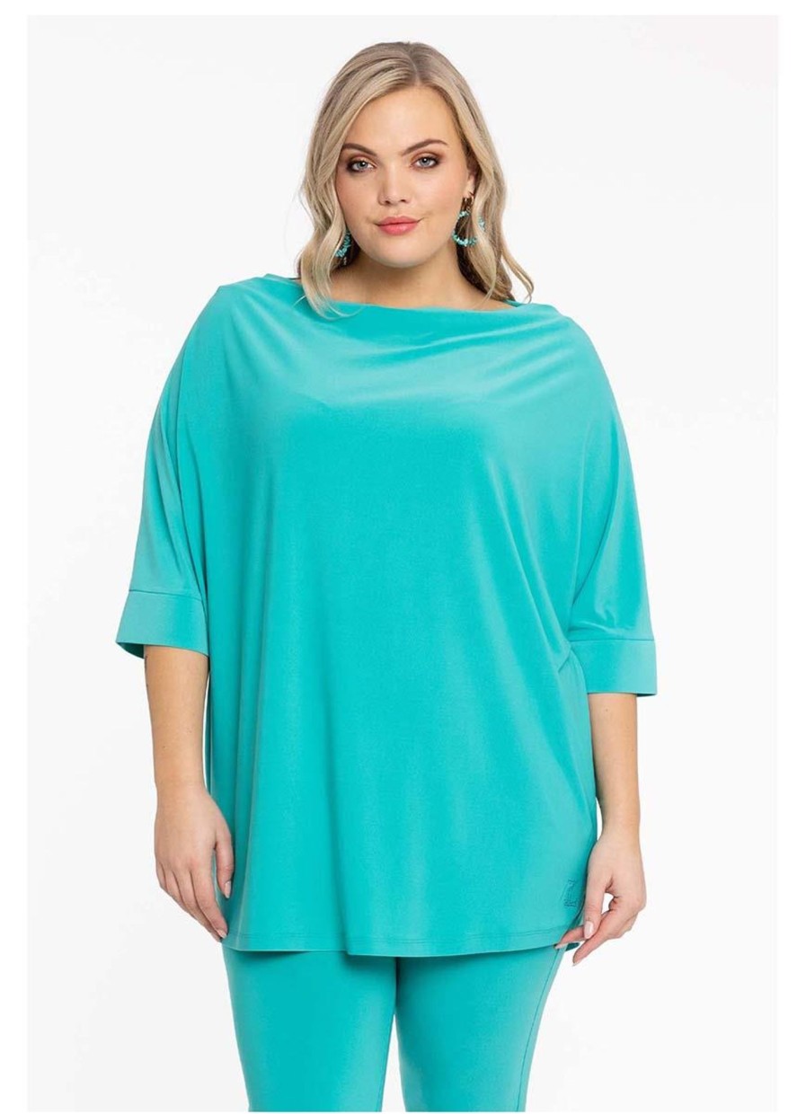 Grote Maten Mode Yoek | Yoek Loretta'S Shirt Kimono Sleeve Dolce L164034-233 Turquoise