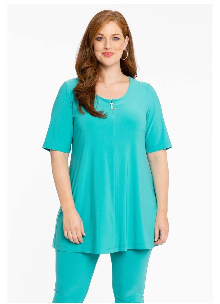 Grote Maten Mode Yoek | Yoek Loretta'S Tunic L Zipper Dolce L164041-233 Turquoise