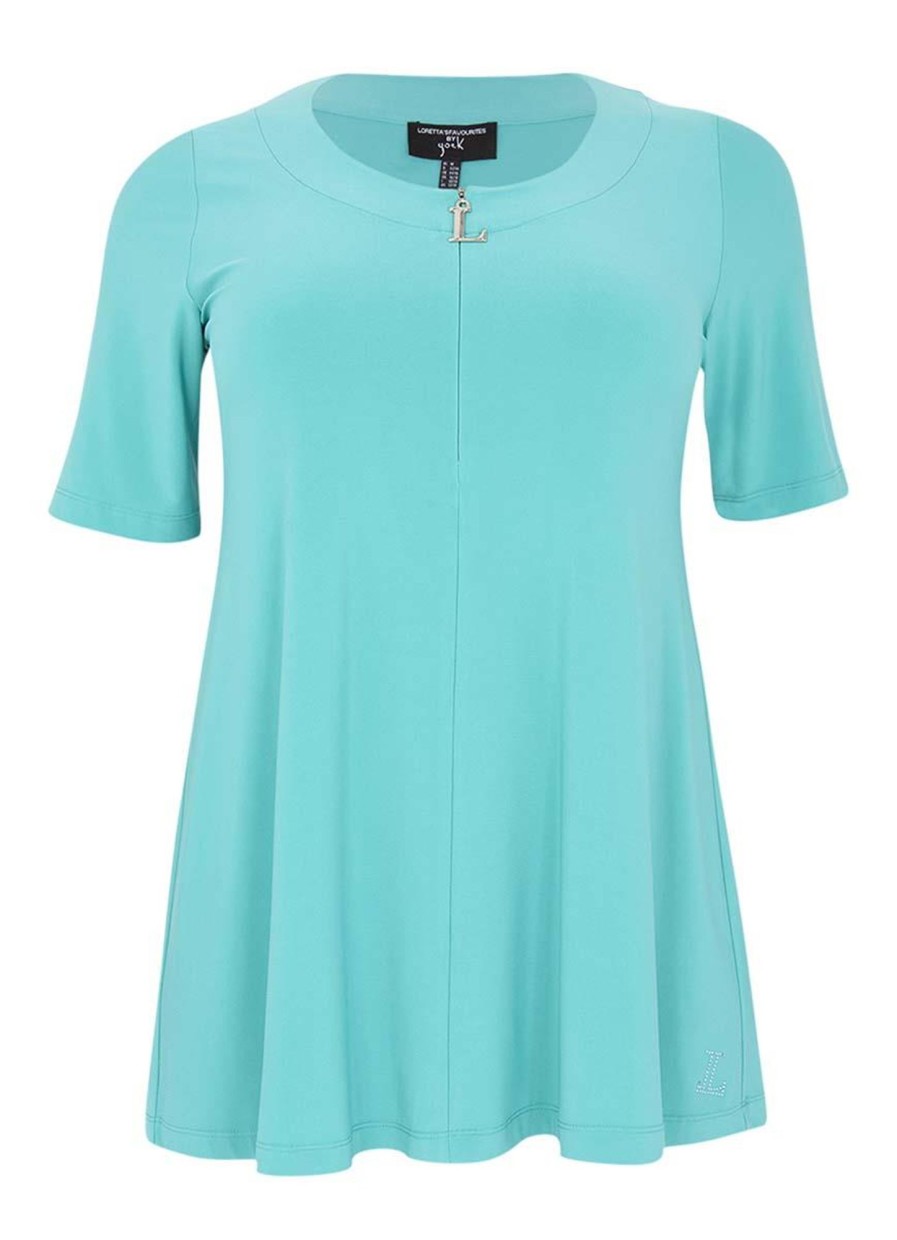 Grote Maten Mode Yoek | Yoek Loretta'S Tunic L Zipper Dolce L164041-233 Turquoise