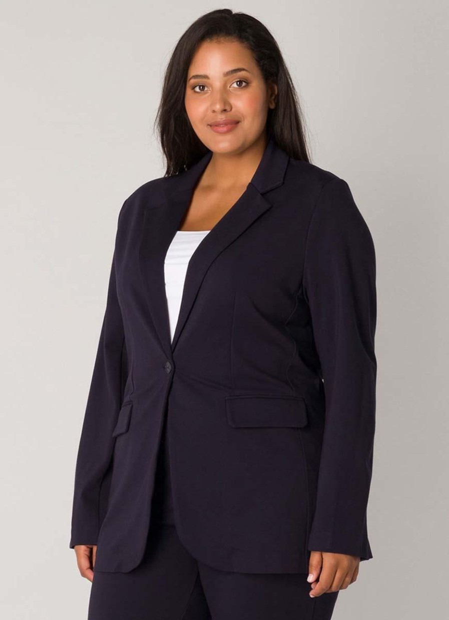 Grote Maten Mode Base Level Curvy | Base Level Curvy Blazer Yacey 080 Dark Blue