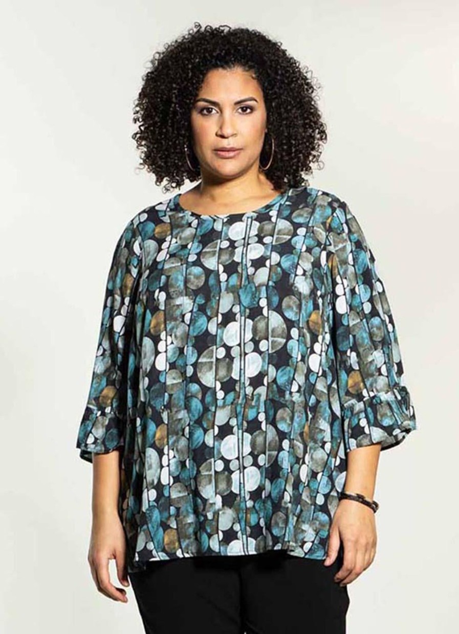 Grote Maten Mode Studio | Studio Blouse Theresa S235812 - Black With Petrol Print