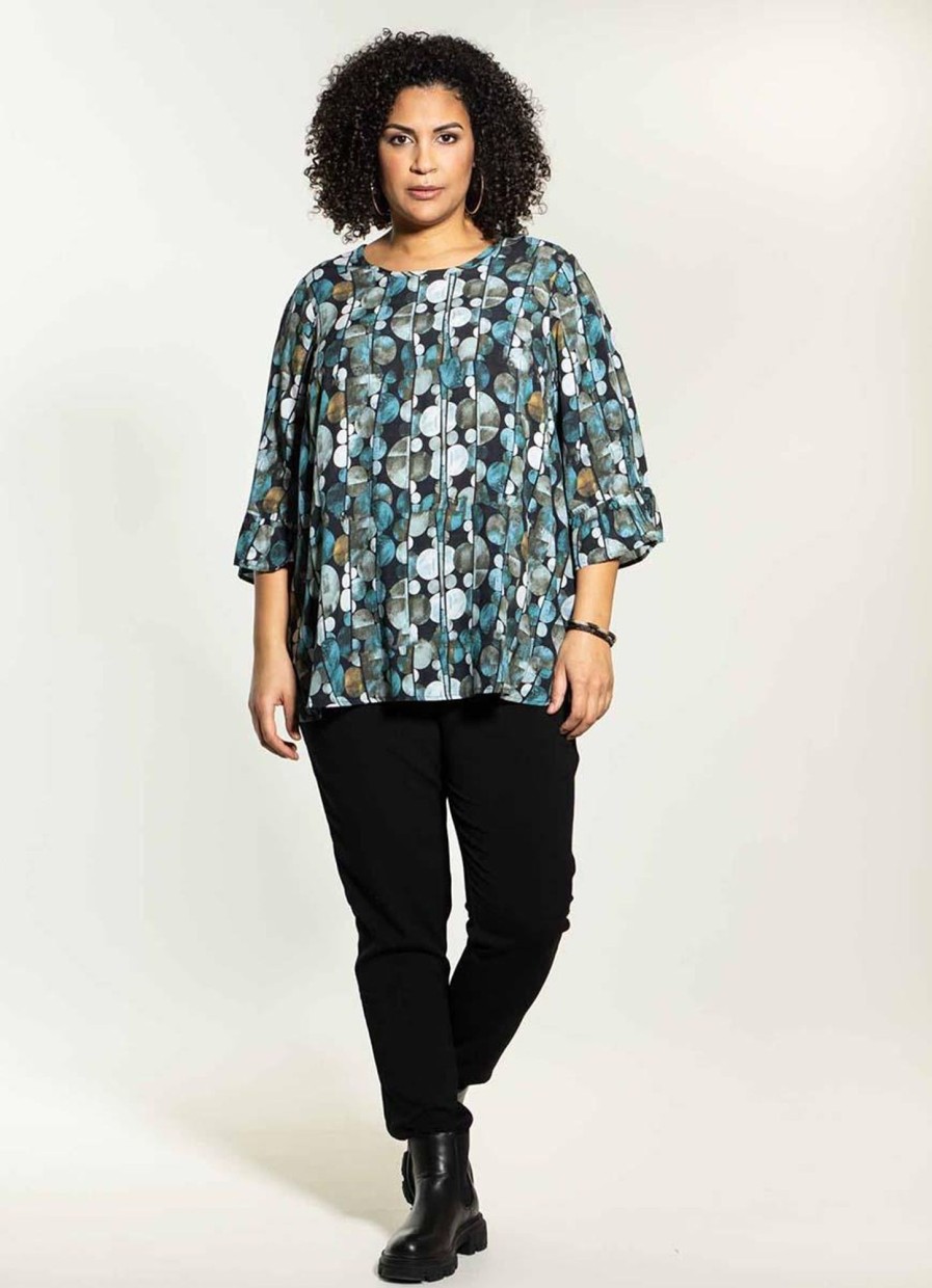 Grote Maten Mode Studio | Studio Blouse Theresa S235812 - Black With Petrol Print