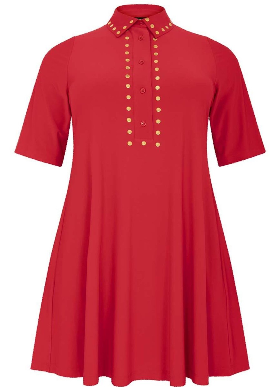 Grote Maten Mode Yoek | Yoek Tunic Polo Wide Bottom Gold Dots Dolce Bl164235 - 260 Rood