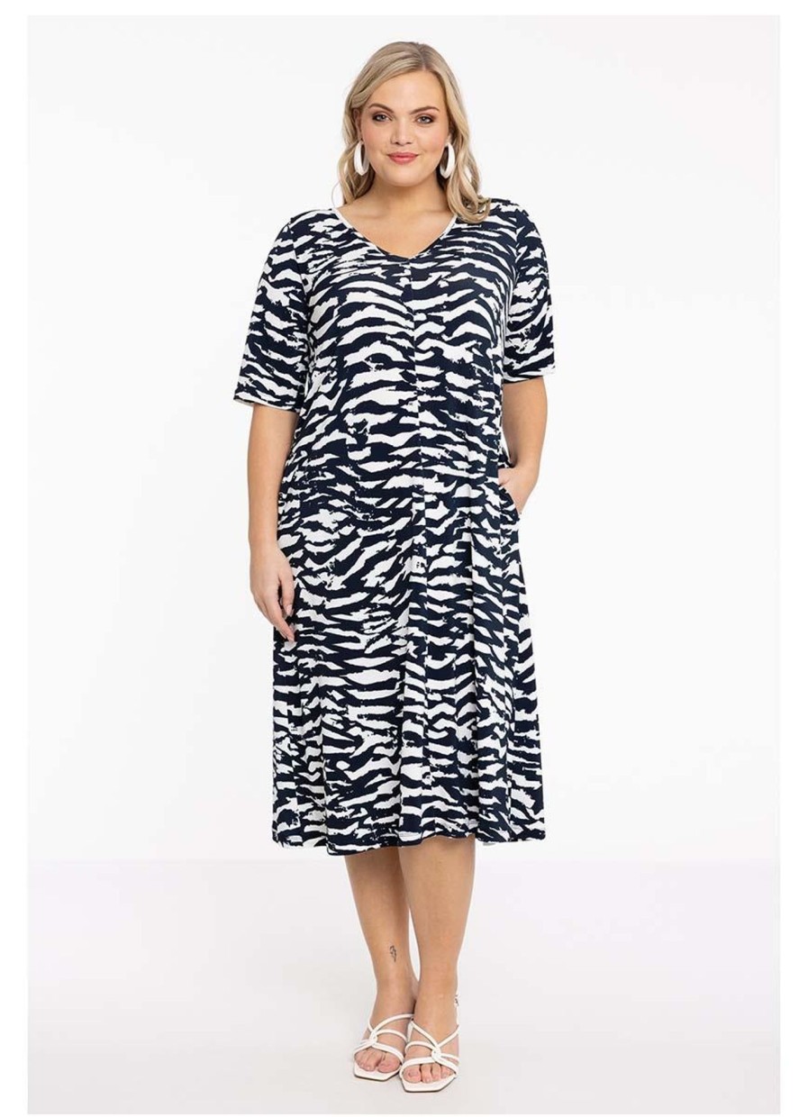 Grote Maten Mode Yoek | Yoek Loretta'S Dress Aline Aria L167153-230 Navy