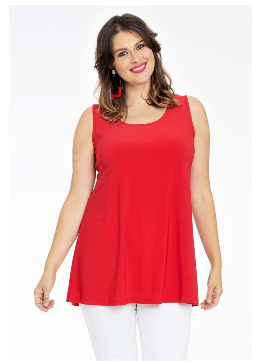 Grote Maten Mode Yoek | Yoek Singlet Flare Dolce B4082-260 Rood