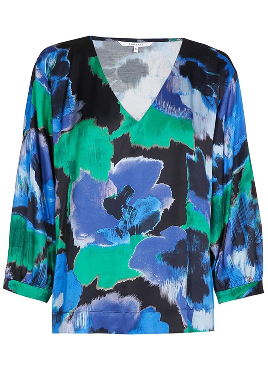 Grote Maten Mode Xandres | Xandres Blouse Holos 61034-01 - 0045 Green,Blue,Black Multi