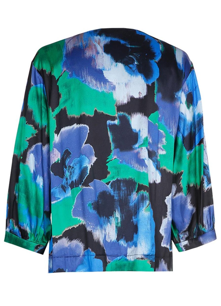 Grote Maten Mode Xandres | Xandres Blouse Holos 61034-01 - 0045 Green,Blue,Black Multi